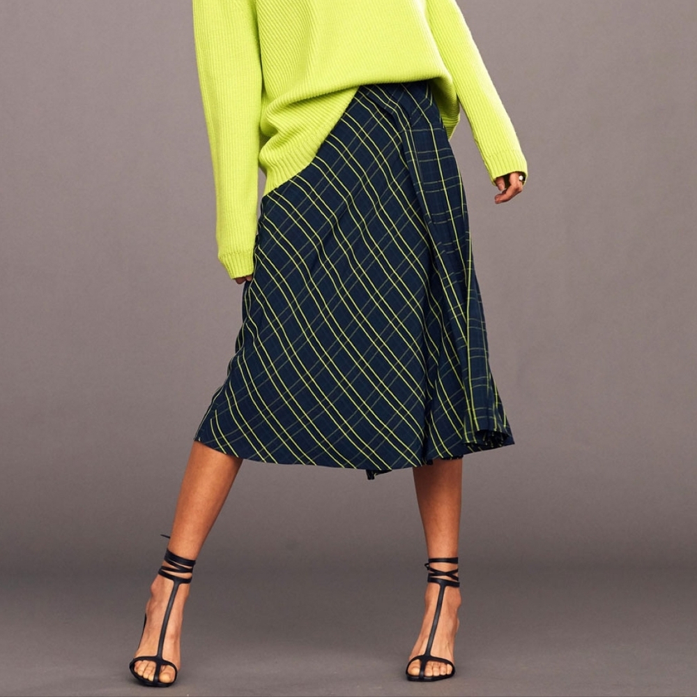 Aspesi pleated Side Plaid Midi Skirt